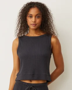 MONROW Waffle Boxy Tank FADEDBLACK Sale